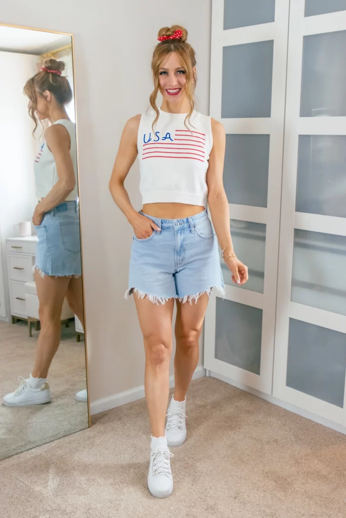 Knit USA Tank + High-Waisted Jean Shorts